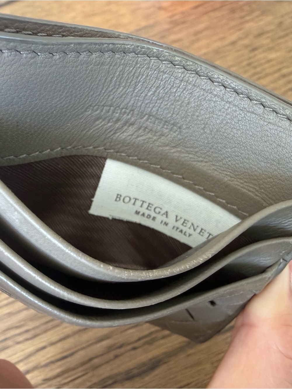 Bottega Veneta Leather Card Holder Wallet in Gray/Tan - Picture 4 of 5